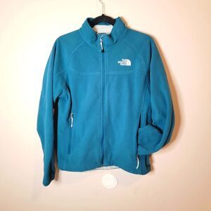 The North Face zip up  Windwall Teal Fleece pockets Jacket